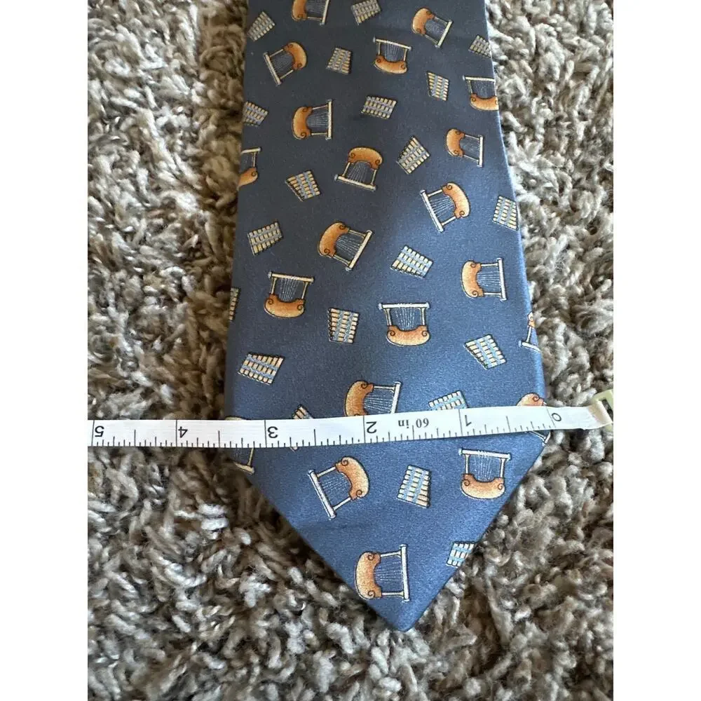 Men’s Brioni Italian 100% Silk Tie Lyre Pan Flute Music Design Blue UNIQUE